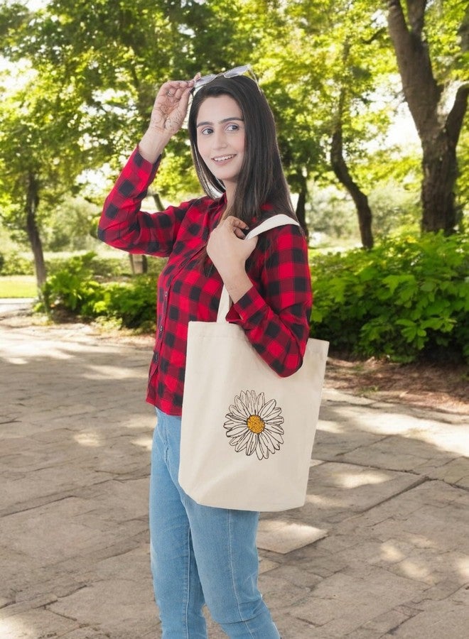 JUTEKA Canvas Tote Bag for Women with Zip, College Hand Bag for Girls, Reusable Shopping Bag (100% Organic Cotton) Tote Bag for Shopping, Travel & Beach (Flower) - Image 2